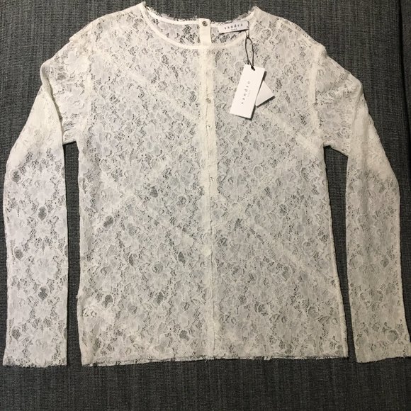 Floral lace long-sleeve top, 38/M, NWT - Picture 2 of 5